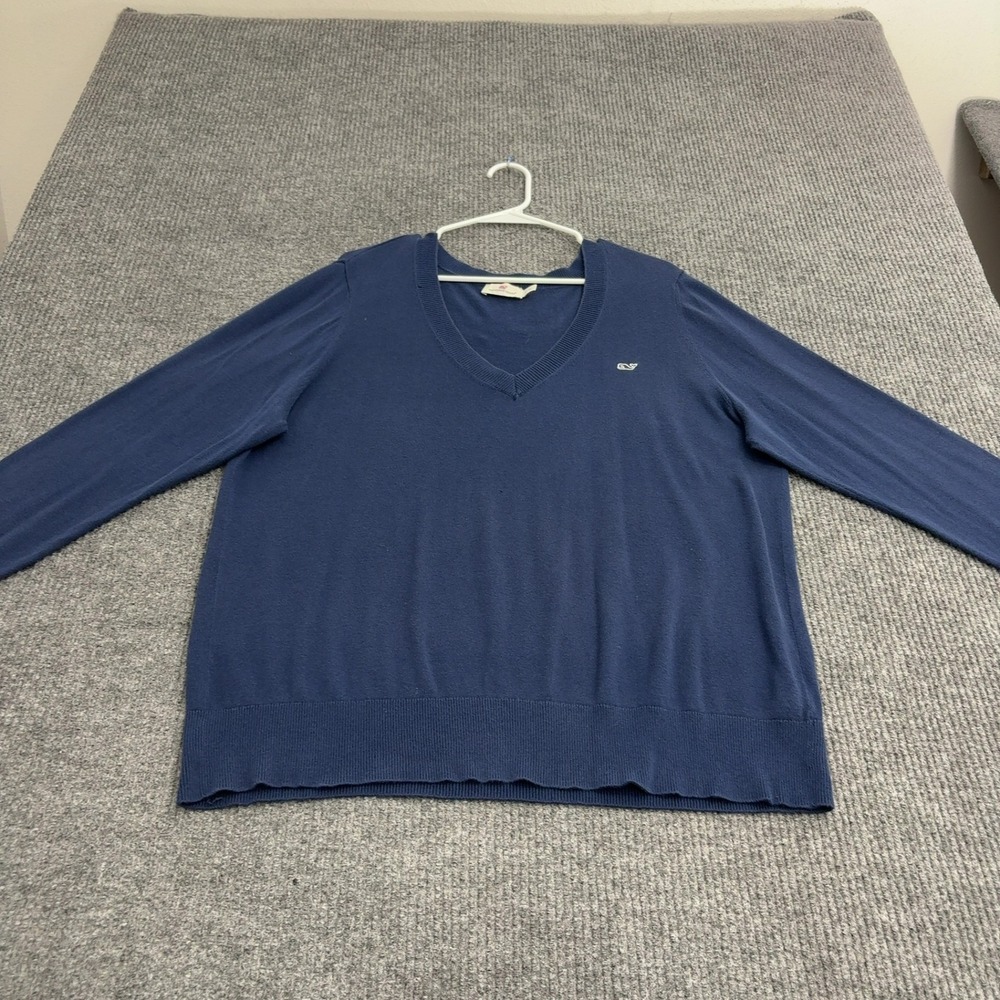 Vineyard Vines Sweater Mens XL Blue Cotton V Neck Preppy Casual Long Sleeve